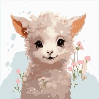 Картина по номерам Рыжий кот Малыши-животные Ягненок в цветах Х-0636