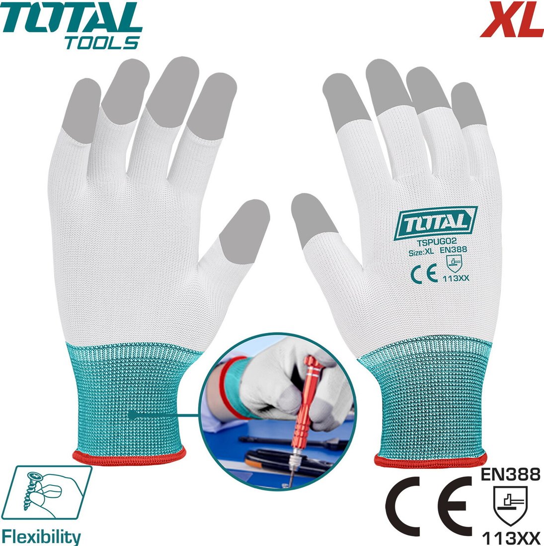 Перчатки из полиэстера Total TSPUG02-XL