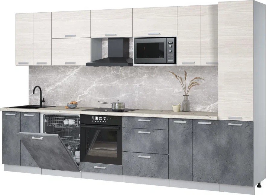 

Готовая кухня Интерлиния Мила Лайт 3.4-ПМ2 (вудлайн кремовый/бетон портленд/бискайская сосна)