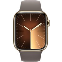 Умные часы Apple Watch Series 9 LTE 45 мм (корпус из нержавеющей стали, золотистый/темно-серый, спортивный силиконовый ремешок S/M)