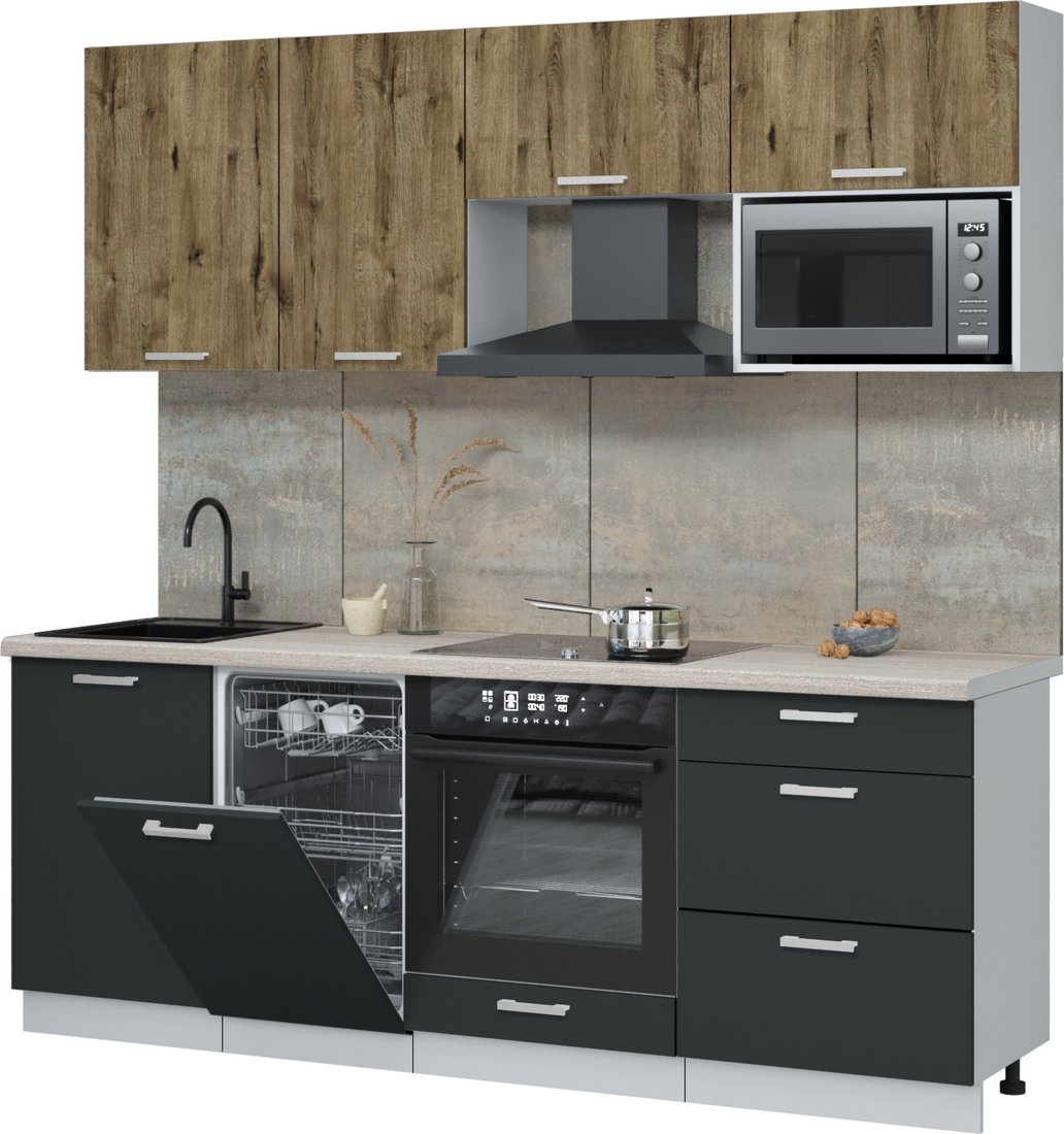 

Готовая кухня Интерлиния Мила Лайт 2.15-ПМ4 (дуб веллингтон/антрацит/травертин серый)