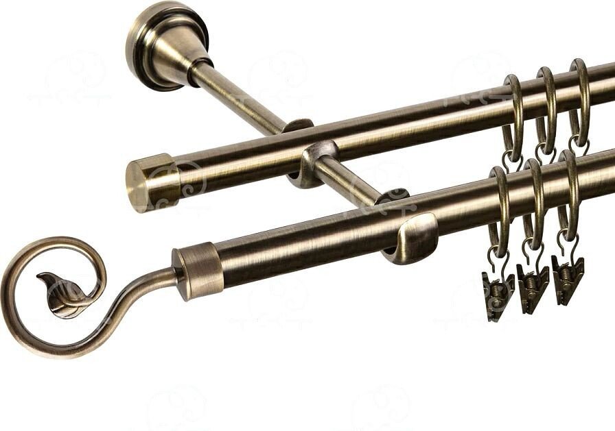 

Карниз для штор АС ФОРОС Завиток одинарный D16Г/16Г с простым кольцом с зажимом (2 м, антик)