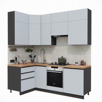 Готовая кухня ВерсоМебель Эко Премиум 1.2x2.2 левая (сумеречный голубой/ст. дуб вотан)