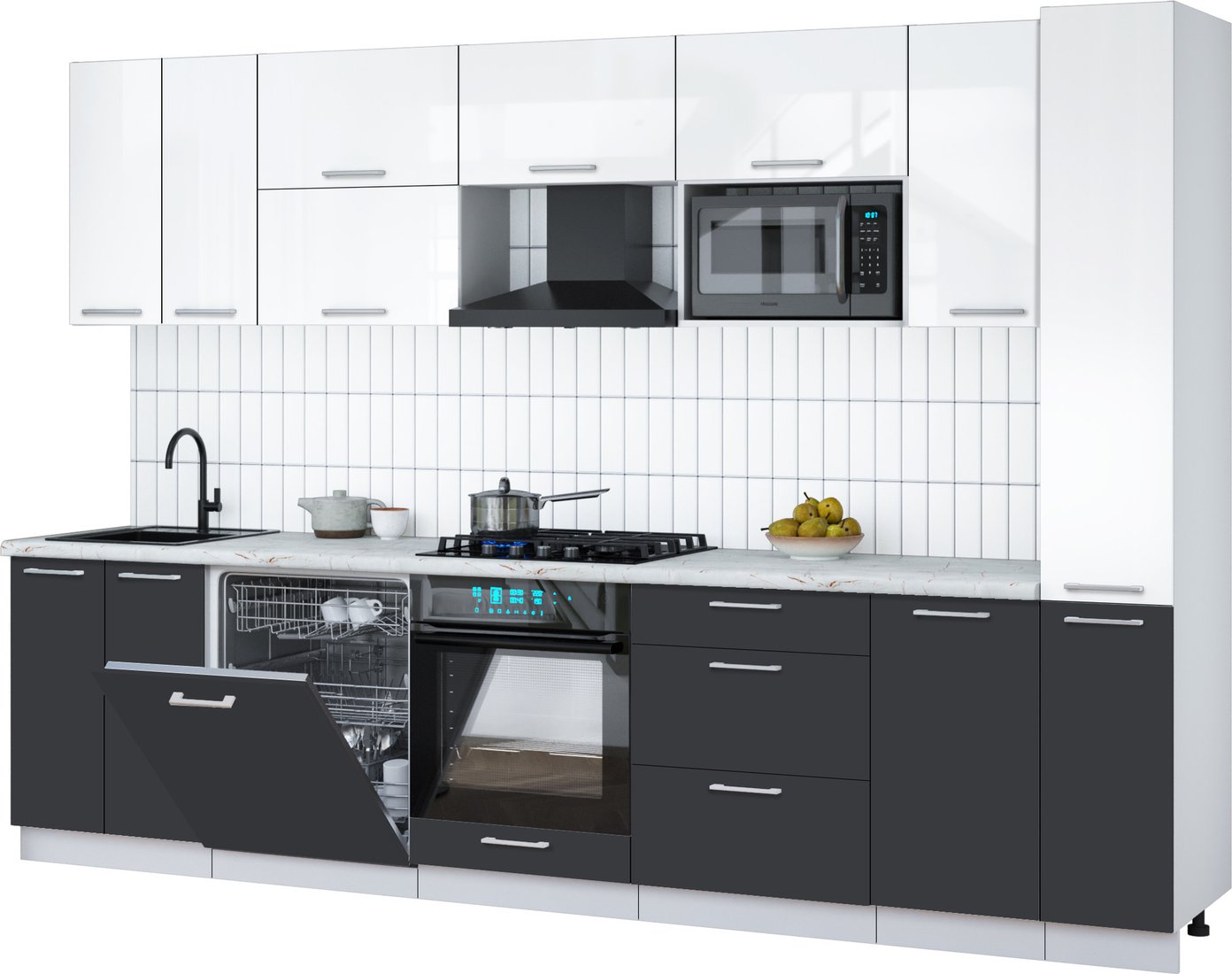 

Готовая кухня Интерлиния Мила Gloss 3.1-ПМ2 (пепел/белый глянец/серый каспий)