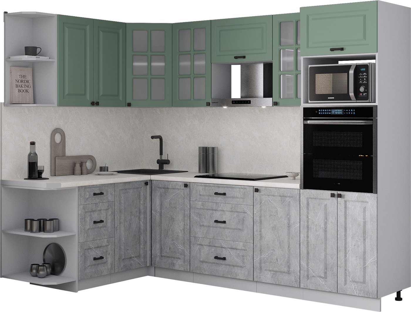 

Готовая кухня Интерлиния Мила Деко 1.68x2.6 LV (керамика/мята/опал светлый)