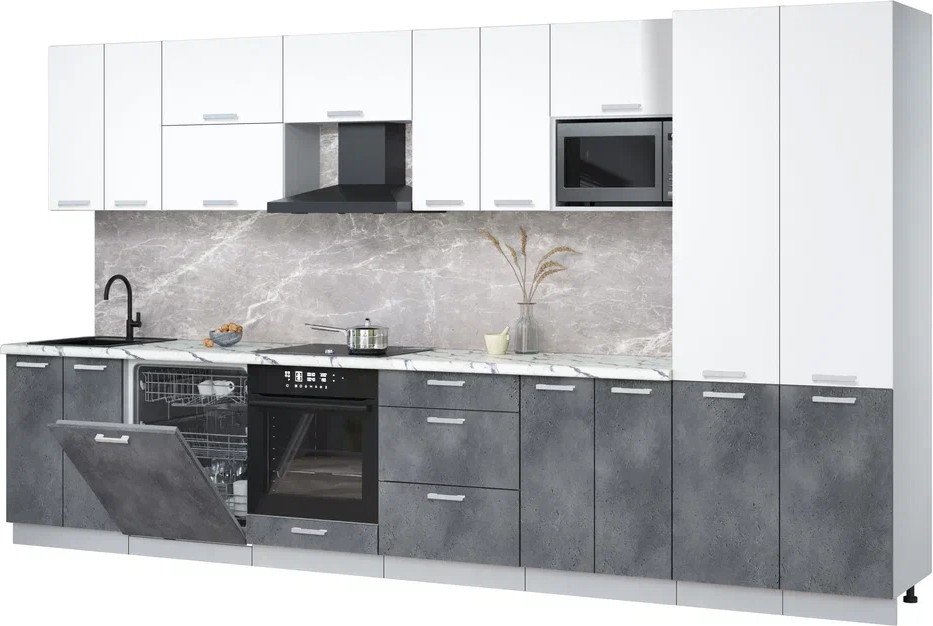 

Готовая кухня Интерлиния Мила Лайт 3.8-ПМ2 (белый платинум/бетон портленд/белый гранит)