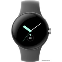 Умные часы Google Pixel Watch (глянцевый серебристый/угольный, спортивный силиконовый ремешок)