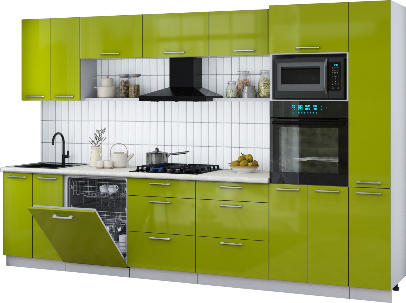 

Готовая кухня Интерлиния Мила Gloss 3.3-ПМ1 (яблоко глянец/яблоко глянец/опал светлый)