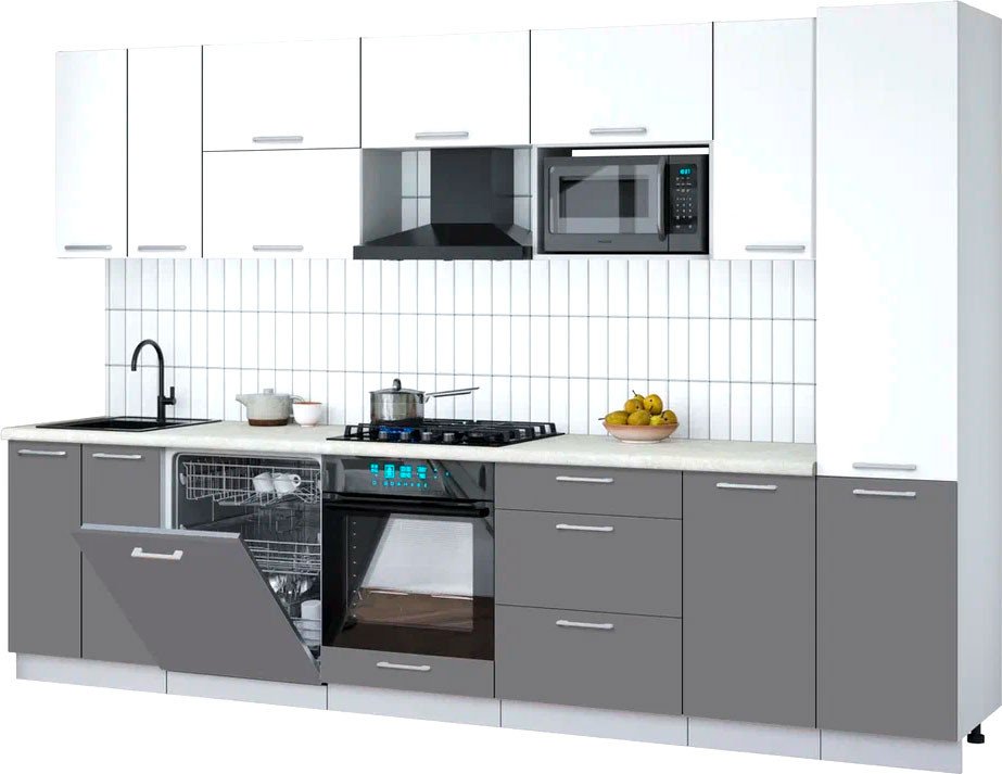 

Готовая кухня Интерлиния Мила Gloss 3.2-ПМ2 (серый/белый/опал светлый)