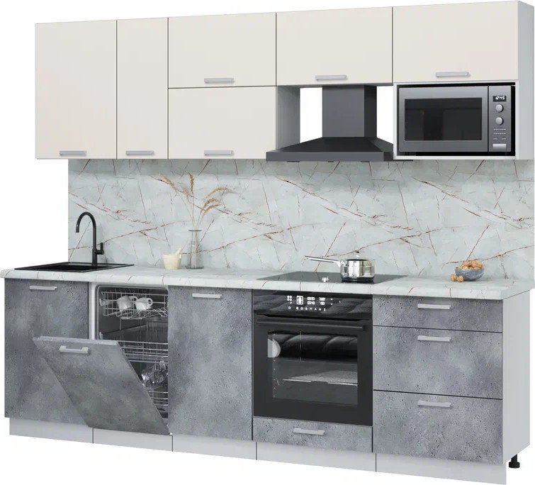 

Готовая кухня Интерлиния Мила Лайт 2.6-ПМ4 (персидский жемчуг/бетон портленд/серый каспий)