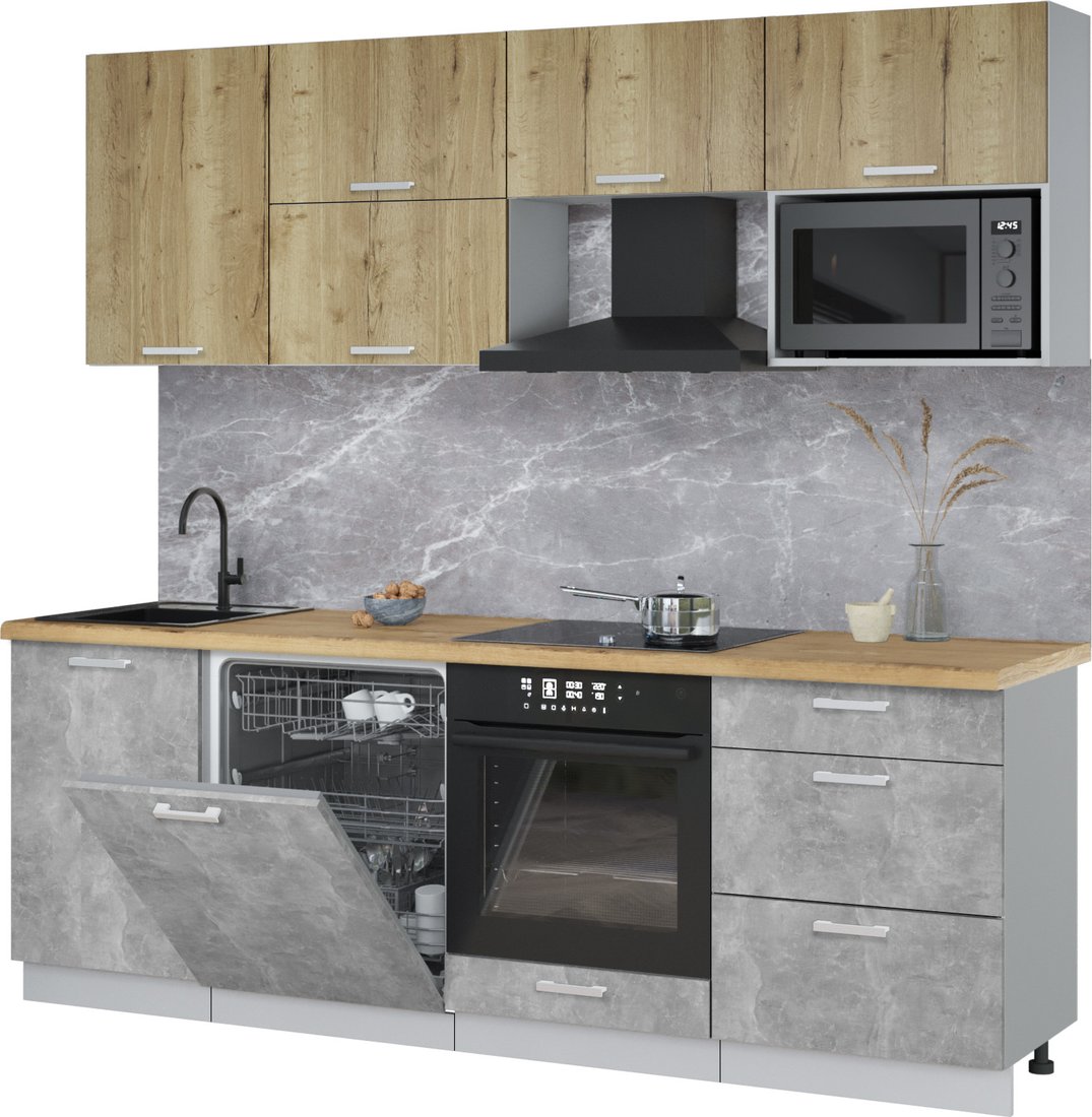 

Готовая кухня Интерлиния Мила Лайт 2.3-ПМ2 (дуб золотой/бетон/дуб бунратти)