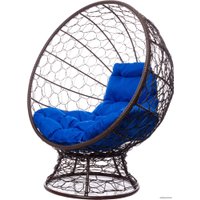 Кресло M-Group Кокос на подставке 11590210 (коричневый ротанг/синяя подушка)
