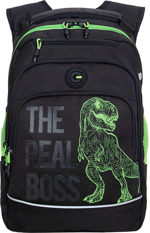 

Школьный рюкзак Grizzly RB-450-3f (черный/салатовый)