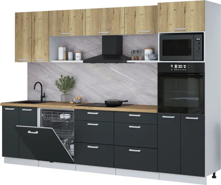 

Готовая кухня Интерлиния Мила Лайт 3.0-ПМ1 (дуб золотой/антрацит/дуб бунратти)