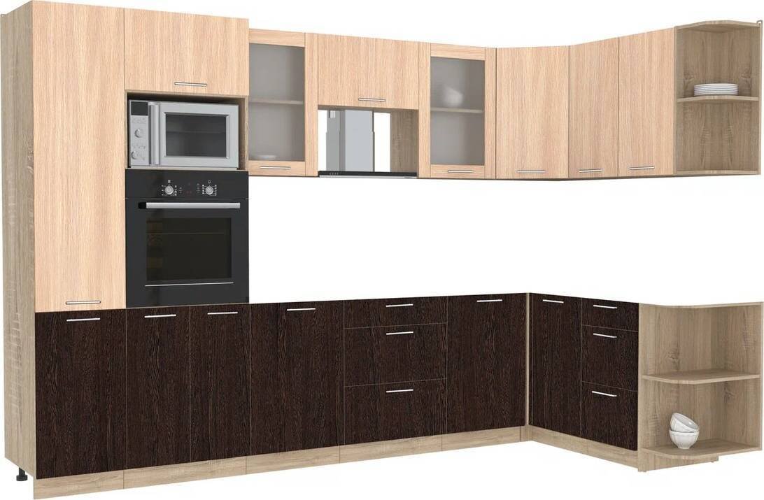 

Готовая кухня Интерлиния Мила 1.68x3.2 правая без столешницы (дуб молочный/дуб венге)