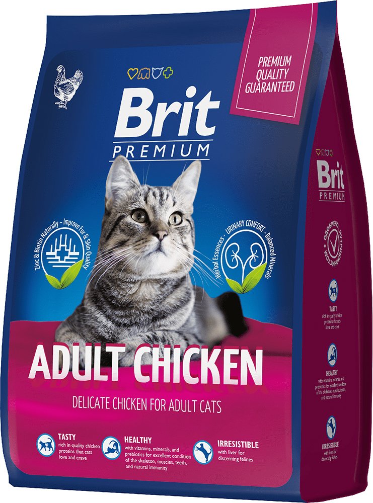 

Сухой корм для кошек Brit Premium Cat Adult Chicken с курицей 2 кг