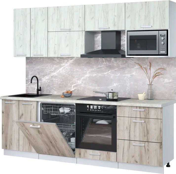 

Готовая кухня Интерлиния Мила Лайт 2.4-ПМ2 (дуб белый/дуб серый/опал светлый)