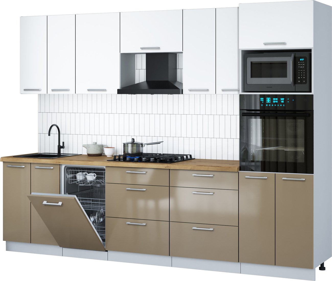 

Готовая кухня Интерлиния Мила Gloss 2.85-ПМ3 (капучино глянец/белый/дуб бунратти)