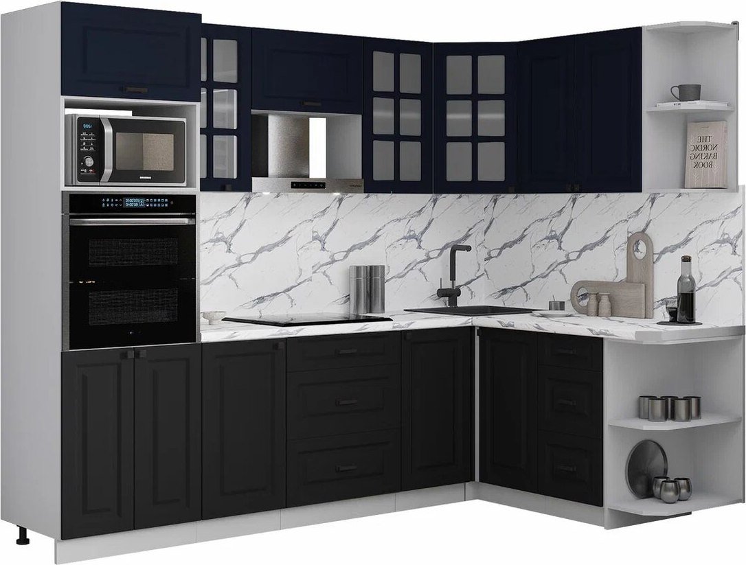 

Готовая кухня Интерлиния Мила Деко 1.68x2.6 PR (черный/индиго/белый гранит)