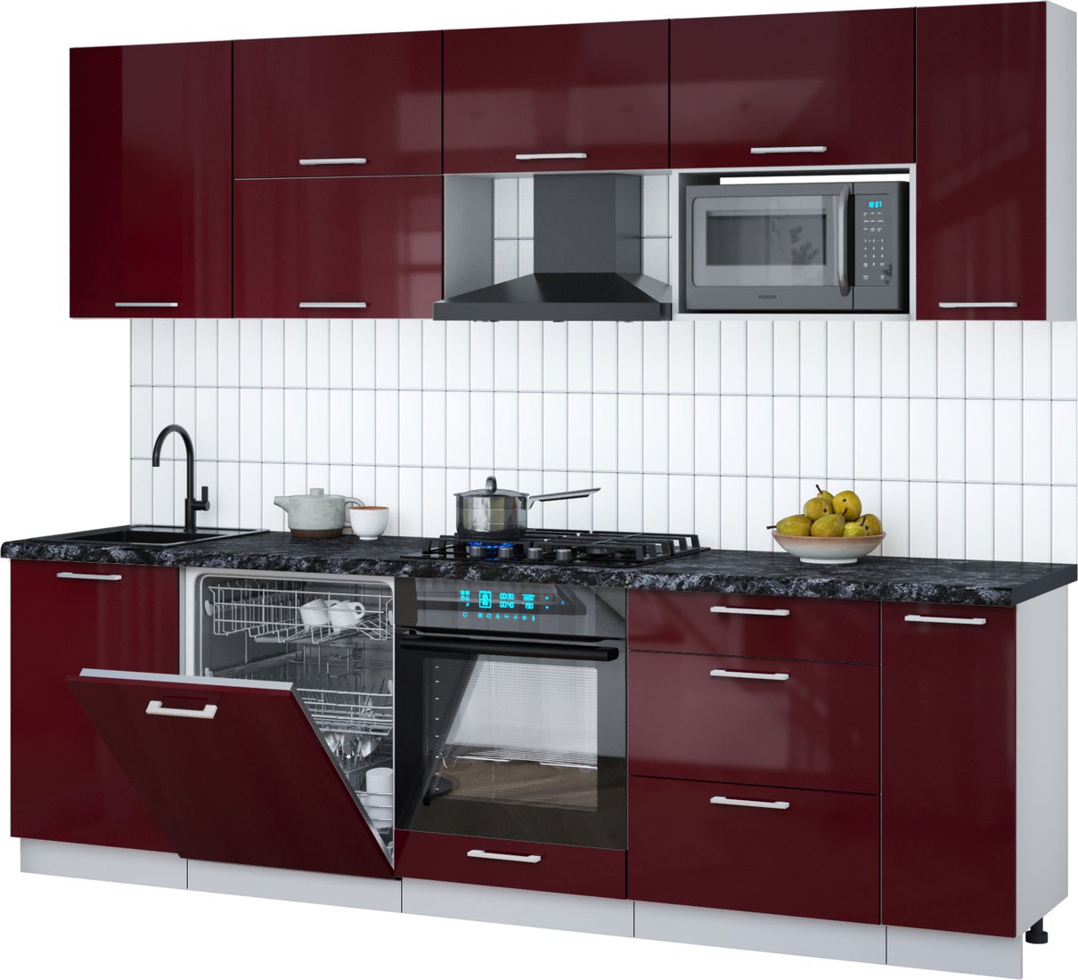 

Готовая кухня Интерлиния Мила Gloss 2.6-ПМ2 (бордовый глянец/бордовый глянец/кастилло темный)