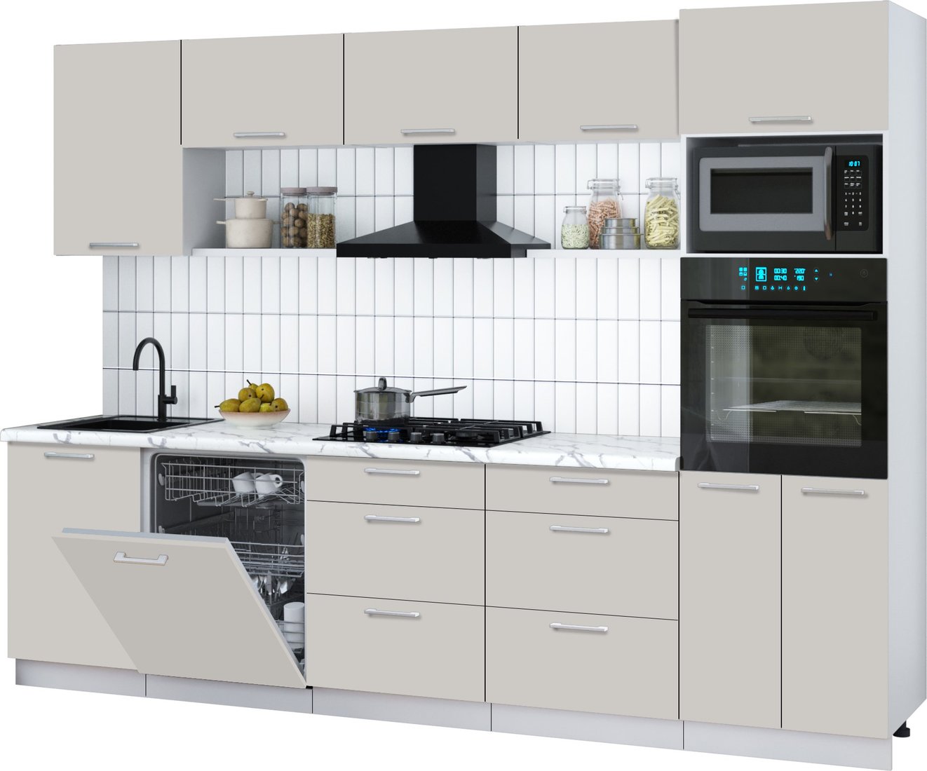 

Готовая кухня Интерлиния Мила Gloss 2.9-ПМ1 (кашемир/кашемир/белый гранит)