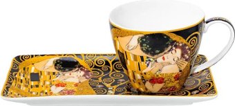 Чашка с блюдцем Elan Gallery Поцелуй на черном 420729 (New Bone China)