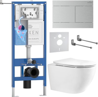 Унитаз подвесной Roxen Antares Tornado Long в комплекте с инсталляцией StounFix Dual Fresh 6 в 1 868459 (кнопка: сатин матовая)