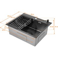 Кухонная мойка Saniteco 6050 Nano (с сифоном, дозатором и коландером)