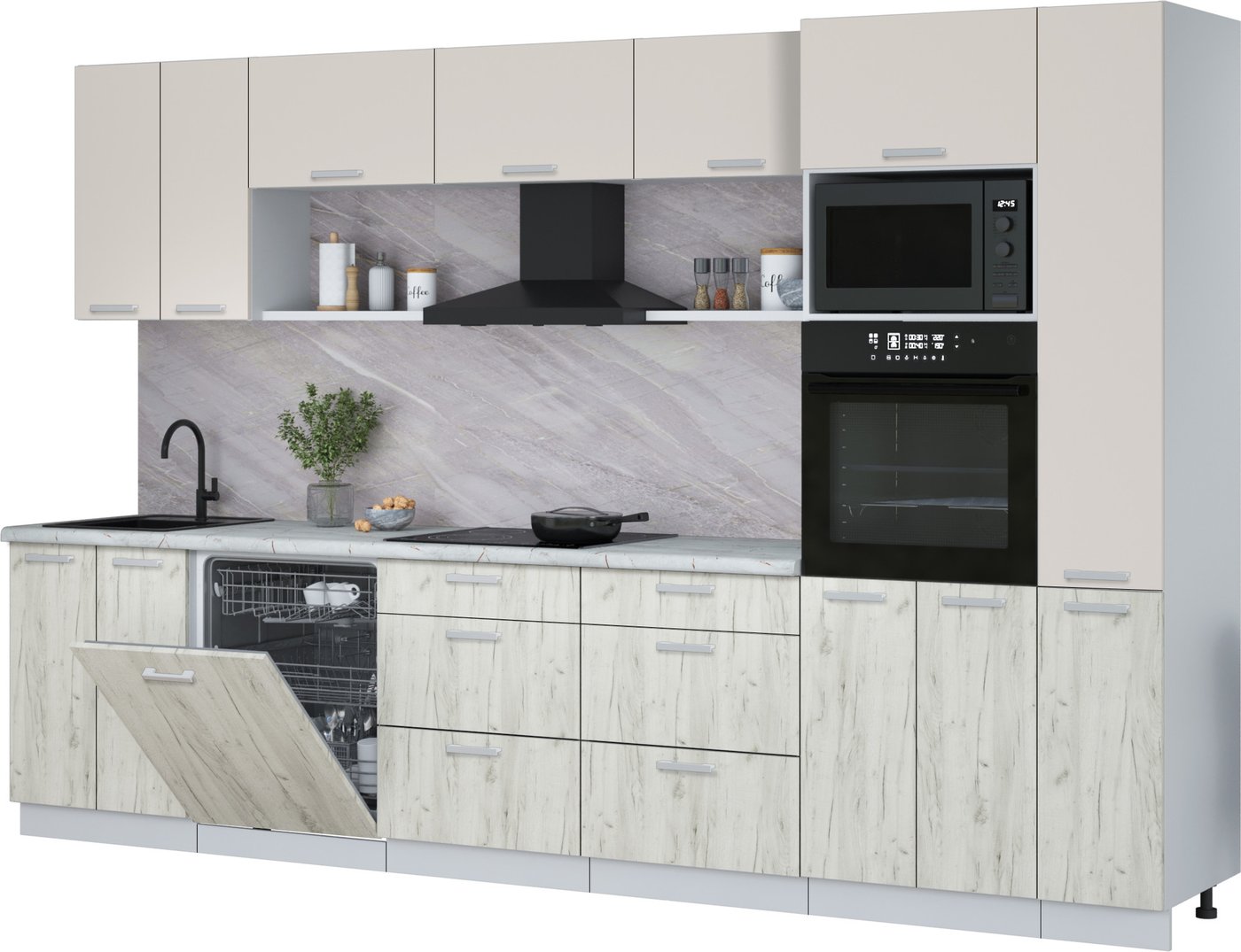 

Готовая кухня Интерлиния Мила Лайт 3.3-ПМ1 (персидский жемчуг/дуб белый/серый каспий)