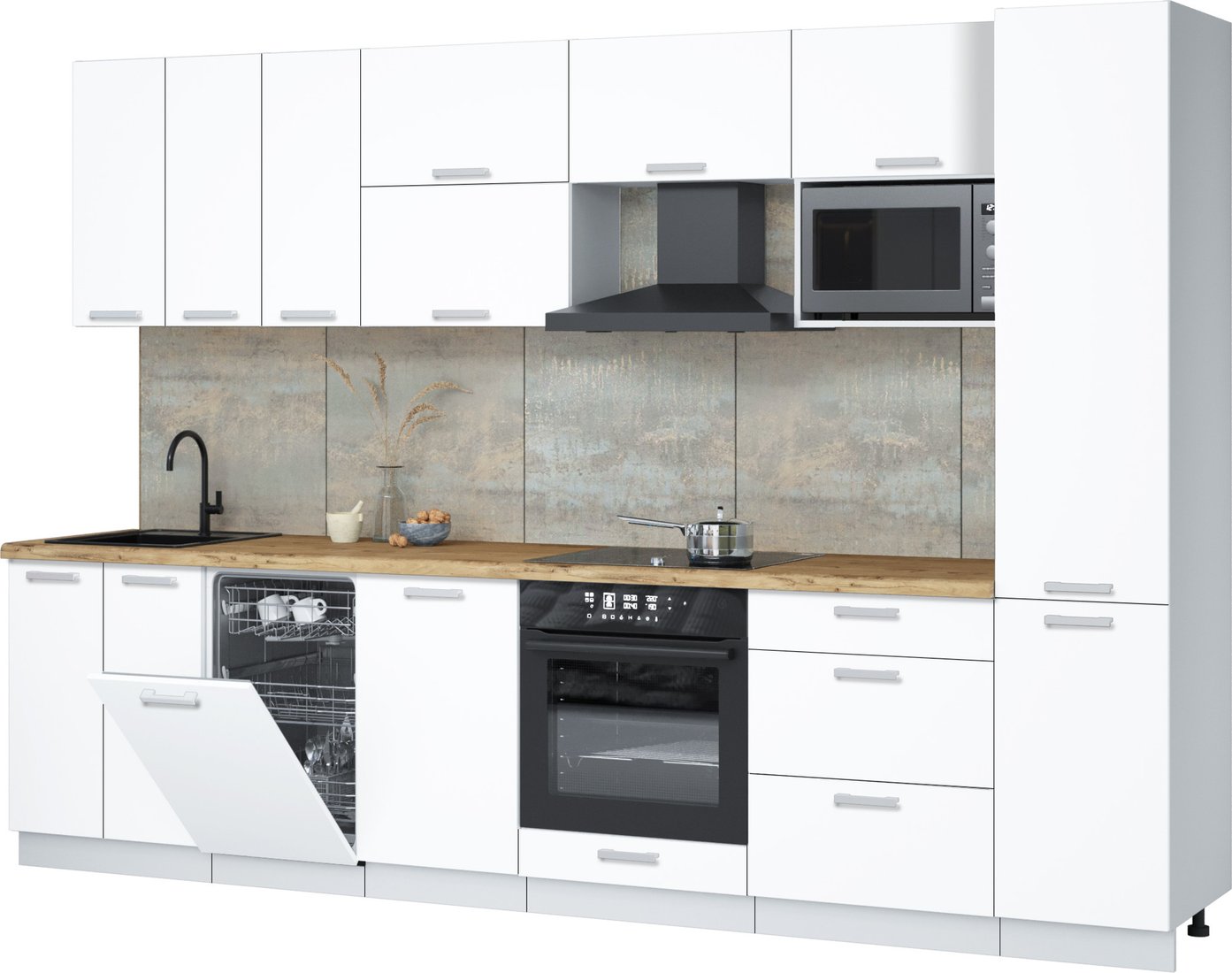 

Готовая кухня Интерлиния Мила Лайт 3.1-ПМ4 (белый платинум/белый платинум/дуб бунратти)