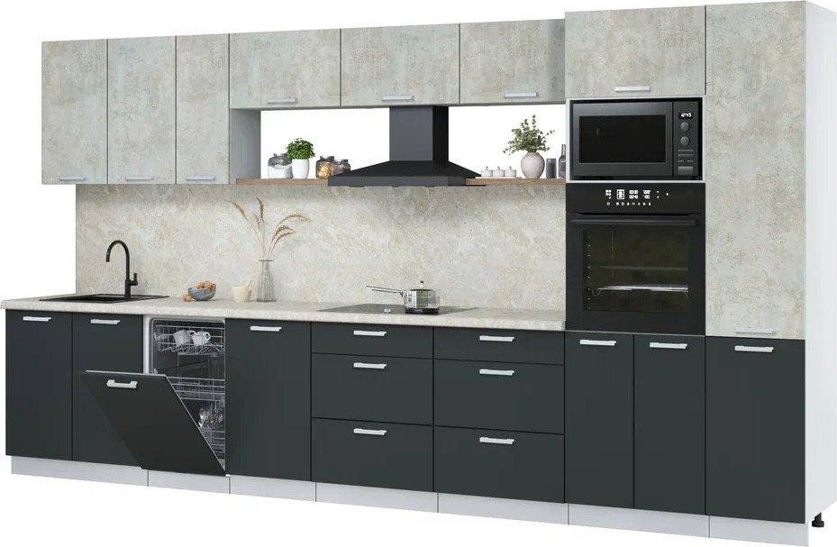 

Готовая кухня Интерлиния Мила Лайт 3.9-ПМ3 (бетон лайт/антрацит/опал светлый)