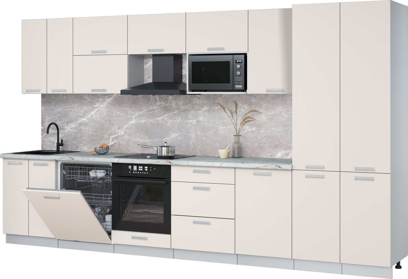 

Готовая кухня Интерлиния Мила Лайт 3.7-ПМ2 (персидский жемчуг/персидский жемчуг/серый каспий)