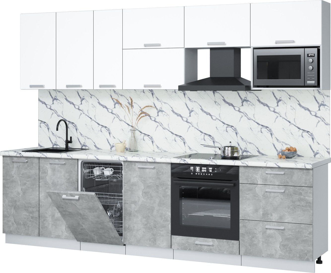 

Готовая кухня Интерлиния Мила Лайт 2.9-ПМ4 (белый платинум/бетон/белый гранит)