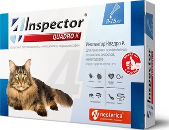 Капли от блох и клещей Inspector Quadro для кошек 8-15 кг