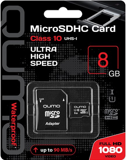 

Карта памяти QUMO microSDHC QM8GMICSDHC10U1 8GB (с адаптером)