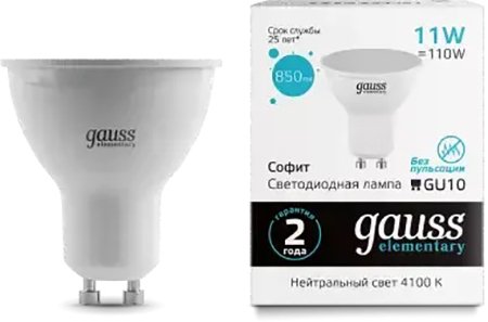 

Светодиодная лампочка Gauss Elementary MR16 11W 850lm 4100K GU10 13621