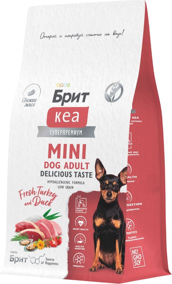 Сухой корм для собак Brit Кеа Mini Adult Delicious Taste с инд.и уткой д/приверед. 400 г