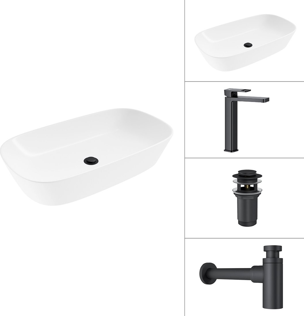 Умывальник Lauter 21393-70 + Cascade 21СК0655BS + сифон 21635B + дон.клапан 21190B (черный матовый)