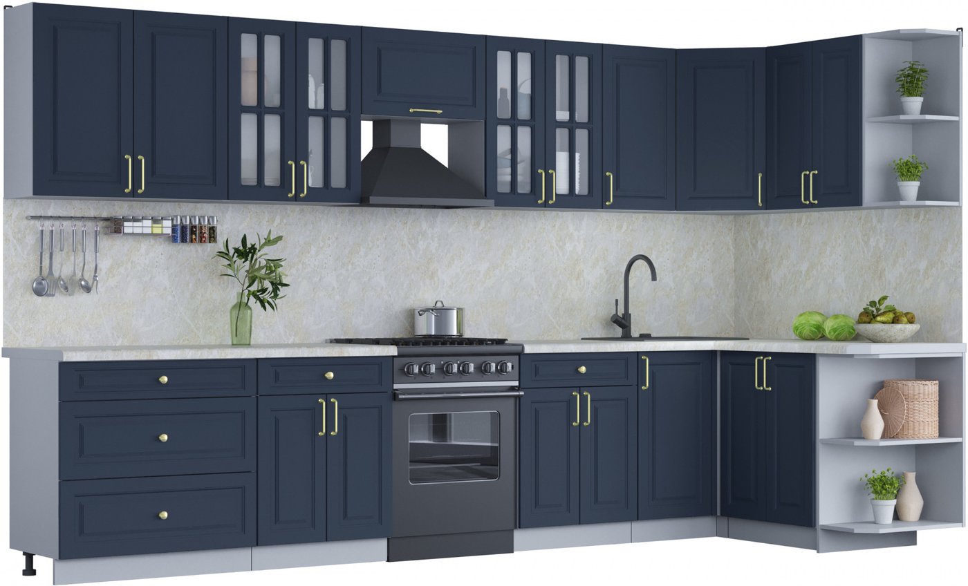 

Готовая кухня Интерлиния Мила Шато 1.5x3.6 правая (индиго/индиго/опал светлый)