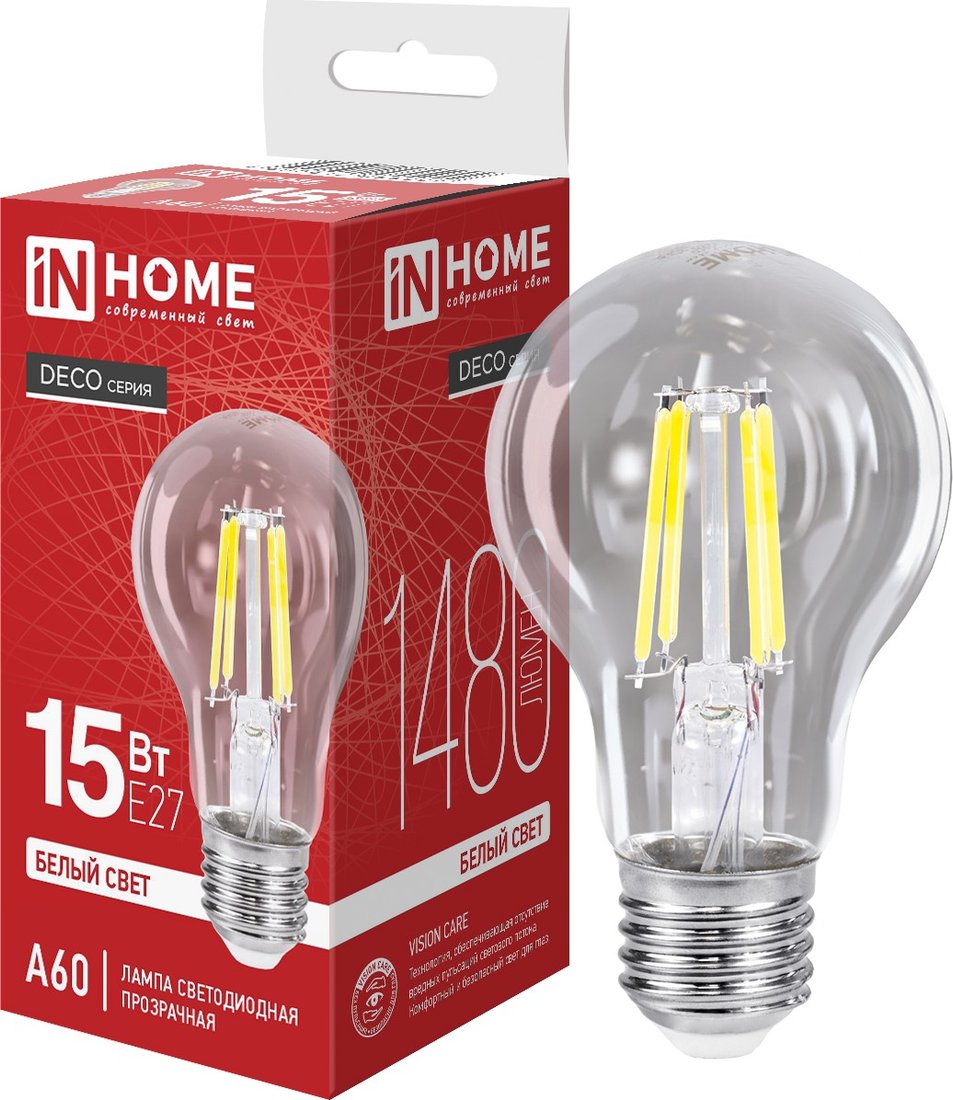 

Светодиодная лампочка In Home LED-A60-deco 15 Вт 230В Е27 4000К 1480 Лм