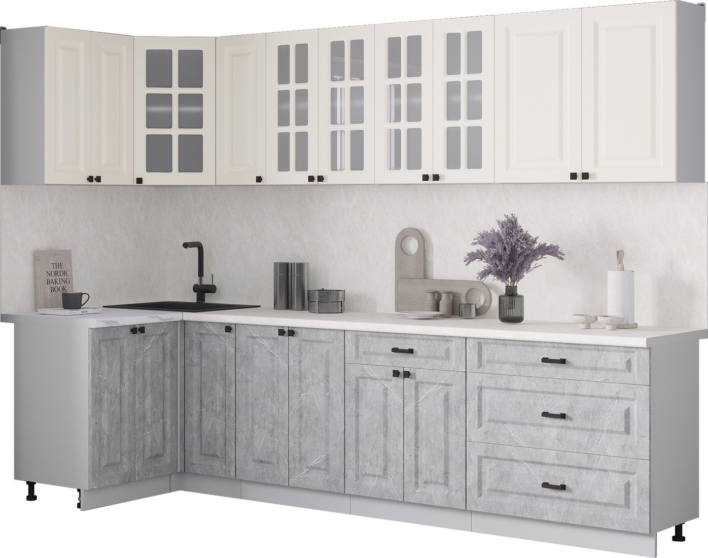 

Готовая кухня Интерлиния Мила Деко 1.2x2.9 (керамика/белый/опал светлый)