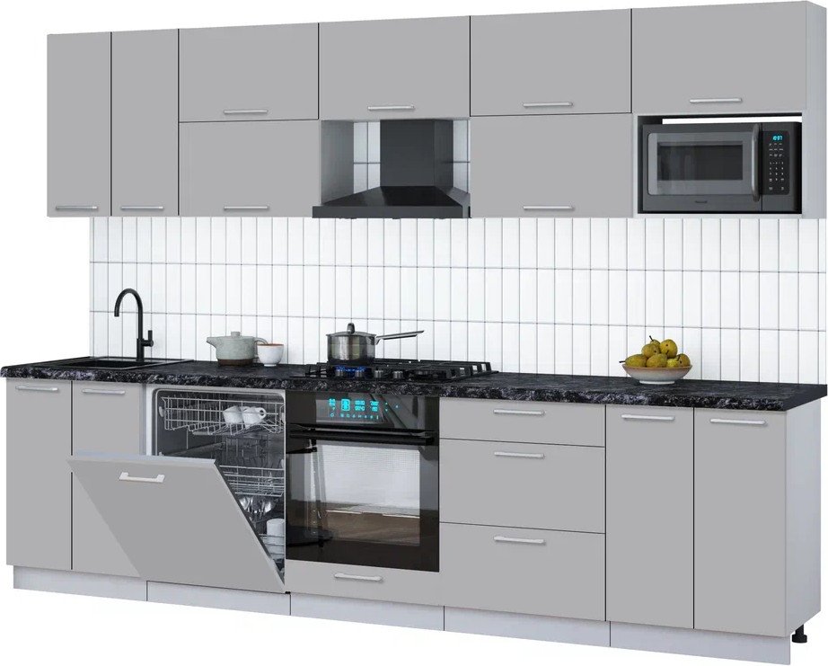 

Готовая кухня Интерлиния Мила Gloss 3.0-ПМ2 (грей/грей/кастилло темный)