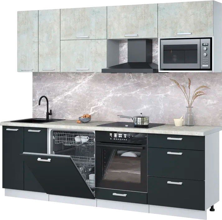 

Готовая кухня Интерлиния Мила Лайт 2.4-ПМ2 (бетон лайт/антрацит/опал светлый)