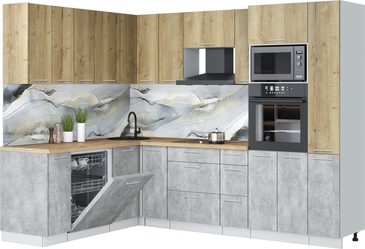 

Готовая кухня Интерлиния Мила Лайт 1.896х2.68 (дуб золотой/бетон/дуб бунратти)