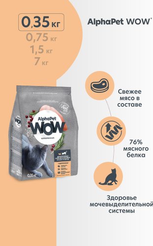 Сухой корм для кошек AlphaPet WOW Superpremium Cat Sterilised Цыпленок 350 г