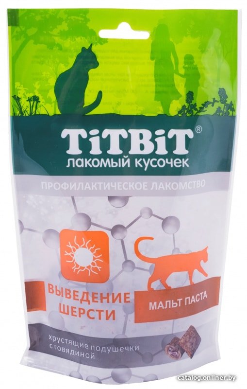 Лакомство для кошек TiTBiT Хрустящие подушечки с говядиной для выведения шерсти 60 г