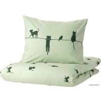 Постельное белье Ikea Барндрем 150x200 105.043.97 (орнамент кошки/зеленый)