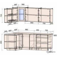 Готовая кухня Интерлиния Мила Матте 1.5x2.1 А левая (луна/луна/травертин серый)