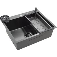 Кухонная мойка Futur FK 6050 Eco Embossing Pop-up Rinzer plus (Black Nano)