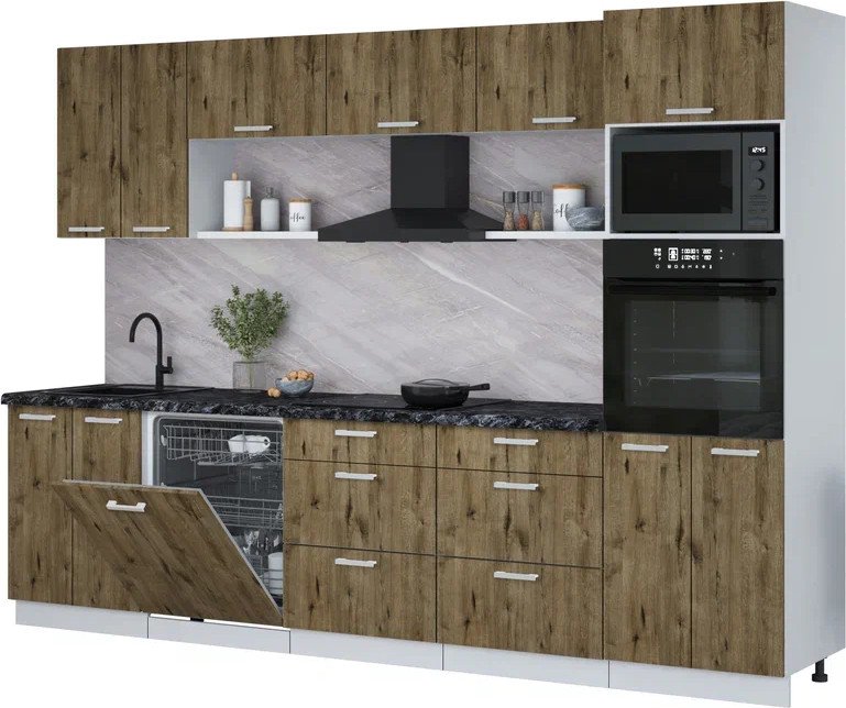 

Готовая кухня Интерлиния Мила Лайт 3.0-ПМ1 (дуб веллингтон/дуб веллингтон/кастилло темный)